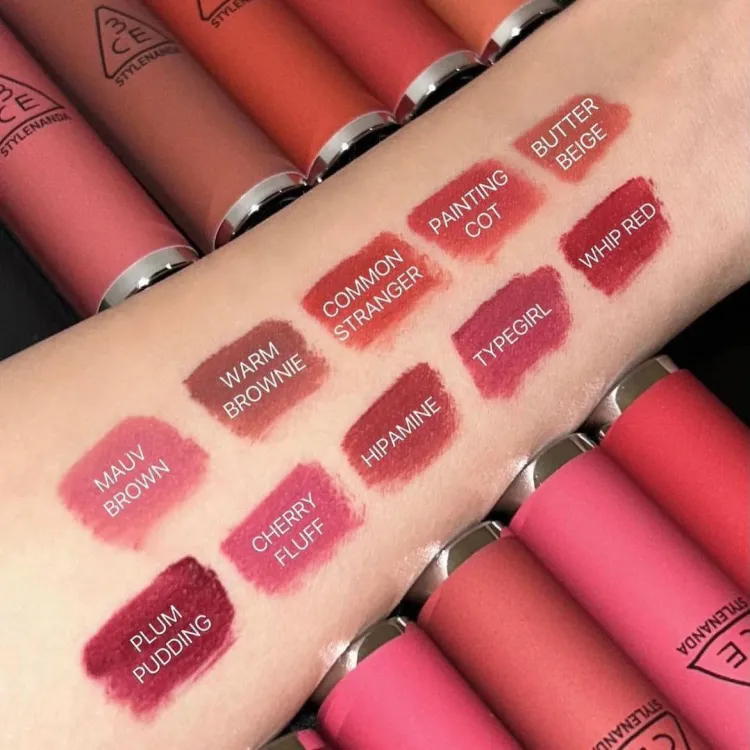 3CE Hazy Lip Clay (14 colors); 0.14oz / 4g