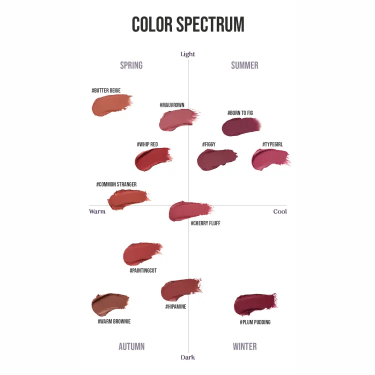 3CE Hazy Lip Clay (14 colors); 0.14oz / 4g