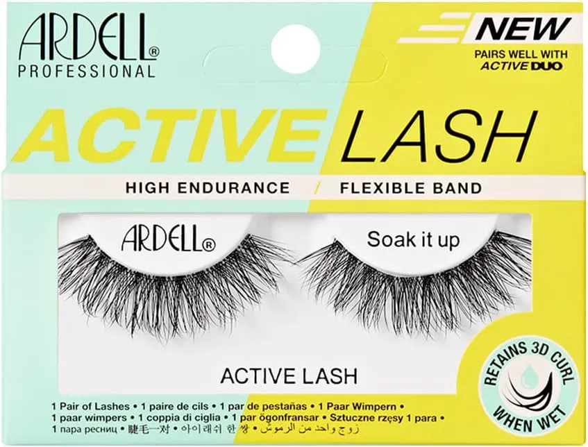 Ardell Active Lash Soak It Up False Eyelashes, Water-resistant, Medium Volume and Length, Vegan Friendly, 1 Pair (Pack of 1)
