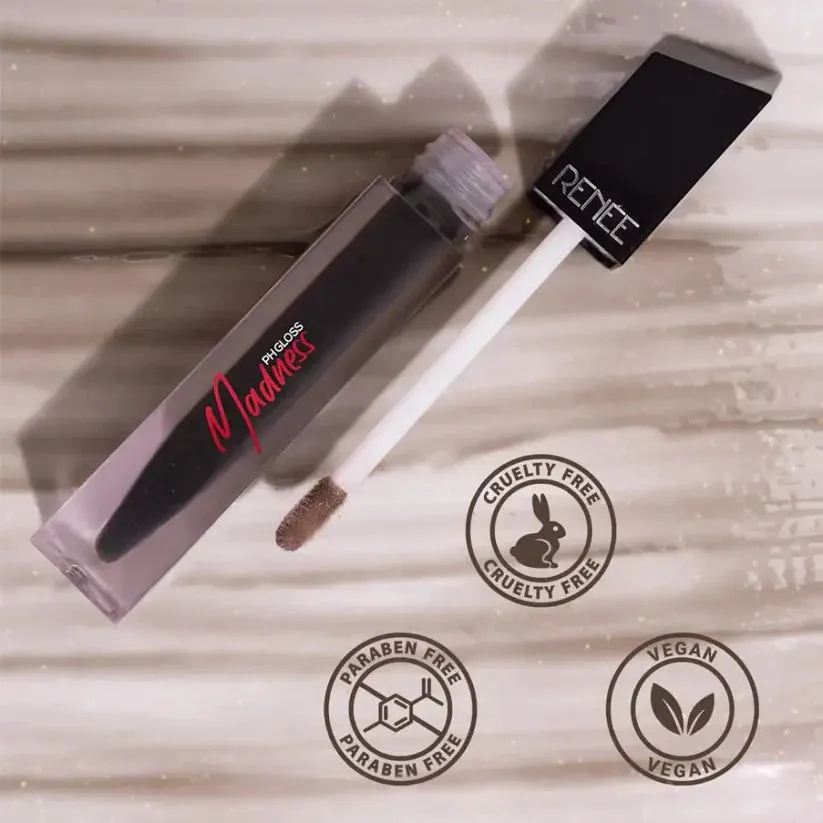 RENEE Madness PH Lip Gloss 5ml| Black Gloss with Pink Payoff| Enriched with Shea Butter| Soothes, Repairs & Moisturizes Dry Lips| Non Sticky Formula
