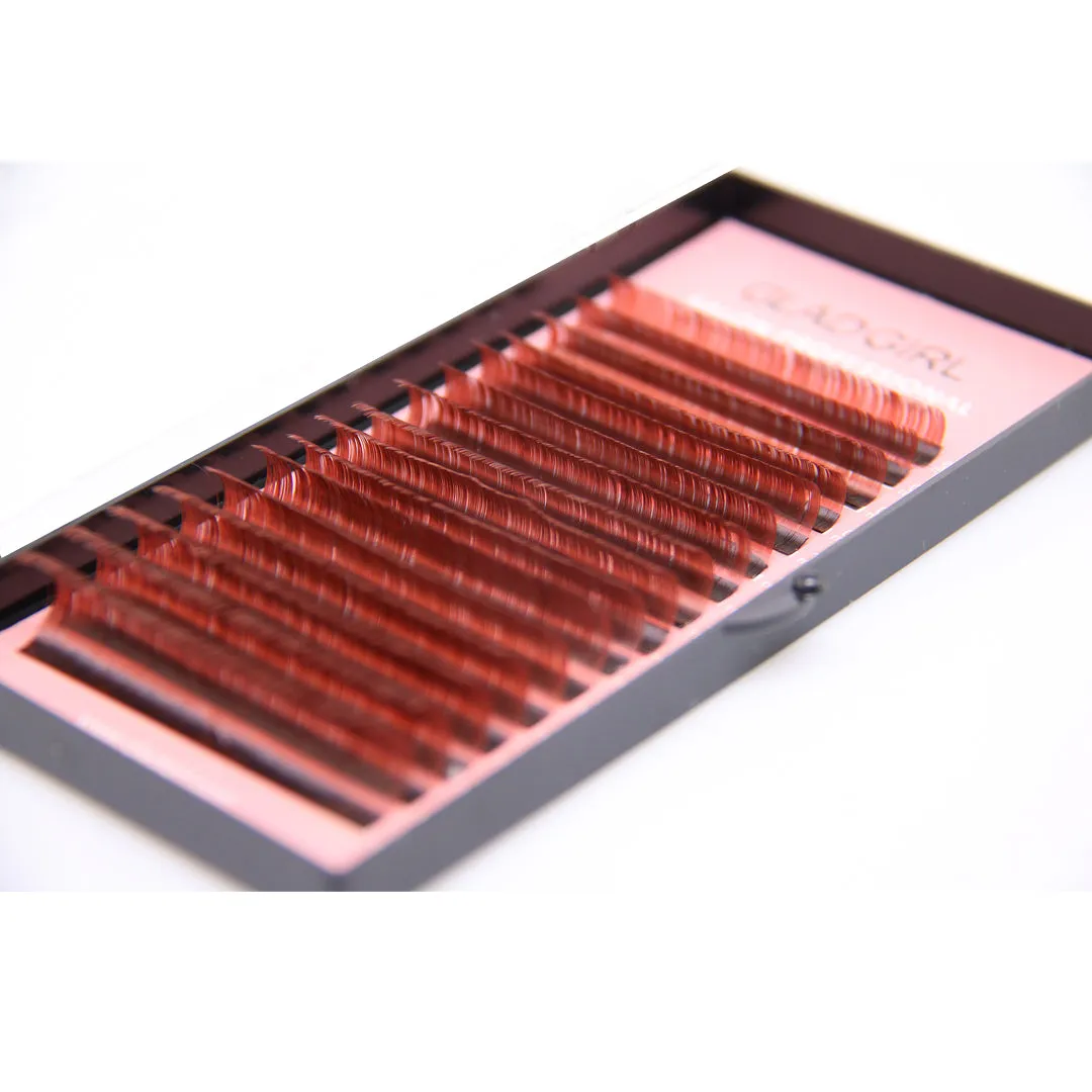 Salon Professional Mixed Length Auburn Lashes - D Curl, .07 x 8 through 15mm