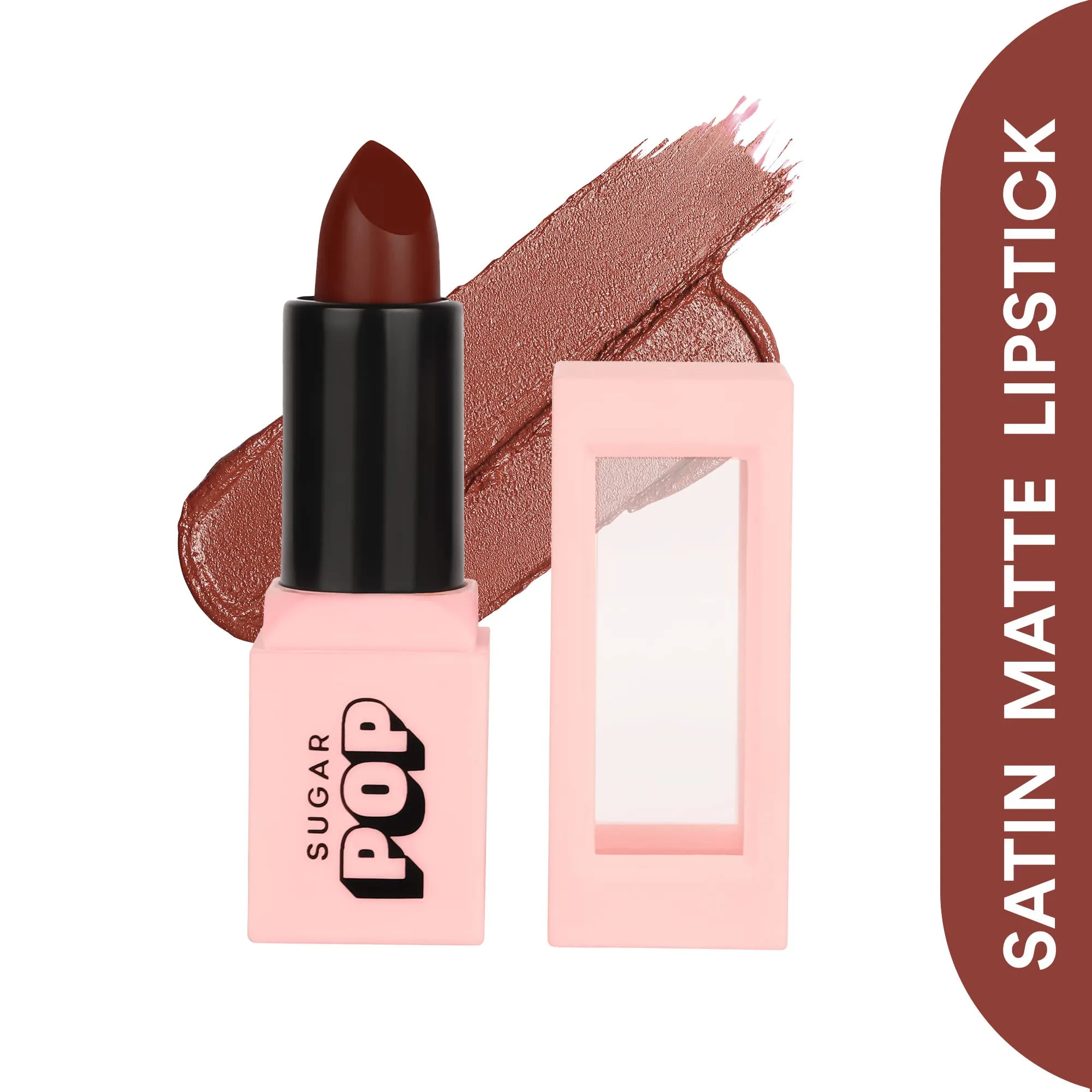 SUGAR POP Satin Matte Lipstick - 06 Amber (True Brown) - 3 gm - Infused with Vitamin E, Shea Butter & Jojoba Oil l Full Coverage, Ultra Pigmented, Hydrating, Weightless Formula l Lipstick for Women