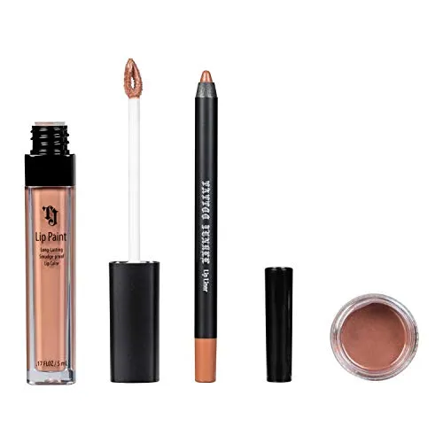 TATTOO JUNKEE Minx Lip Trio Lip Paint Kit, Includes Mocha Lip Liner & Matte Long-Wear Lip Paint   Coordinating Spicy Bronze Effects