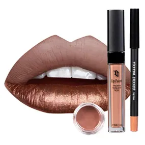 TATTOO JUNKEE Minx Lip Trio Lip Paint Kit, Includes Mocha Lip Liner & Matte Long-Wear Lip Paint   Coordinating Spicy Bronze Effects