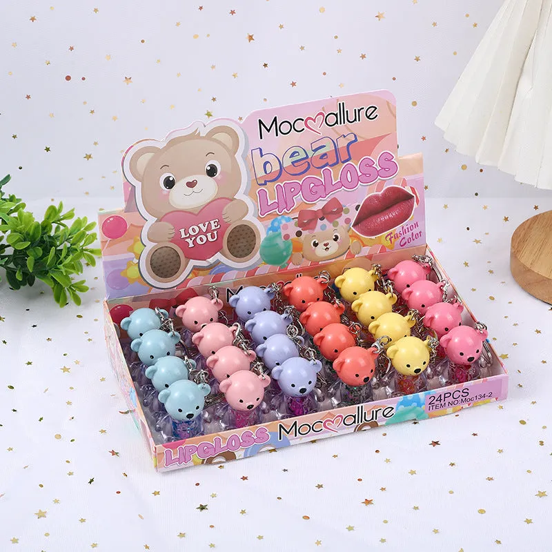 Wholesale 24pcs Cute Bear Key Pendant Sequin Color Changing Lip Glaze