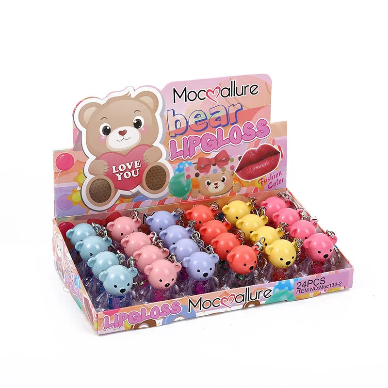 Wholesale 24pcs Cute Bear Key Pendant Sequin Color Changing Lip Glaze