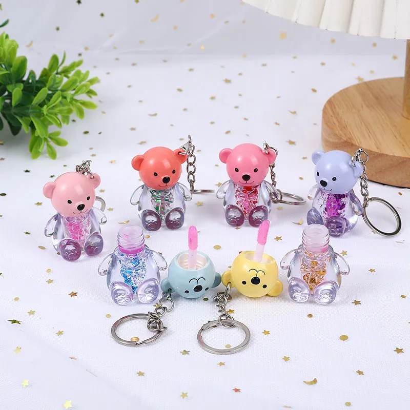 Wholesale 24pcs Cute Bear Key Pendant Sequin Color Changing Lip Glaze