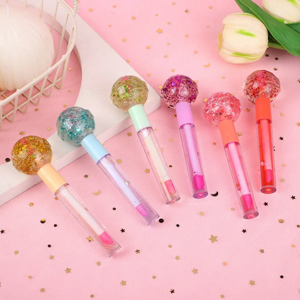 Wholesale 24pcs Lollipop Lip Gloss Dual Use 2 in 1 Color Changing Glitter Lip Glaze